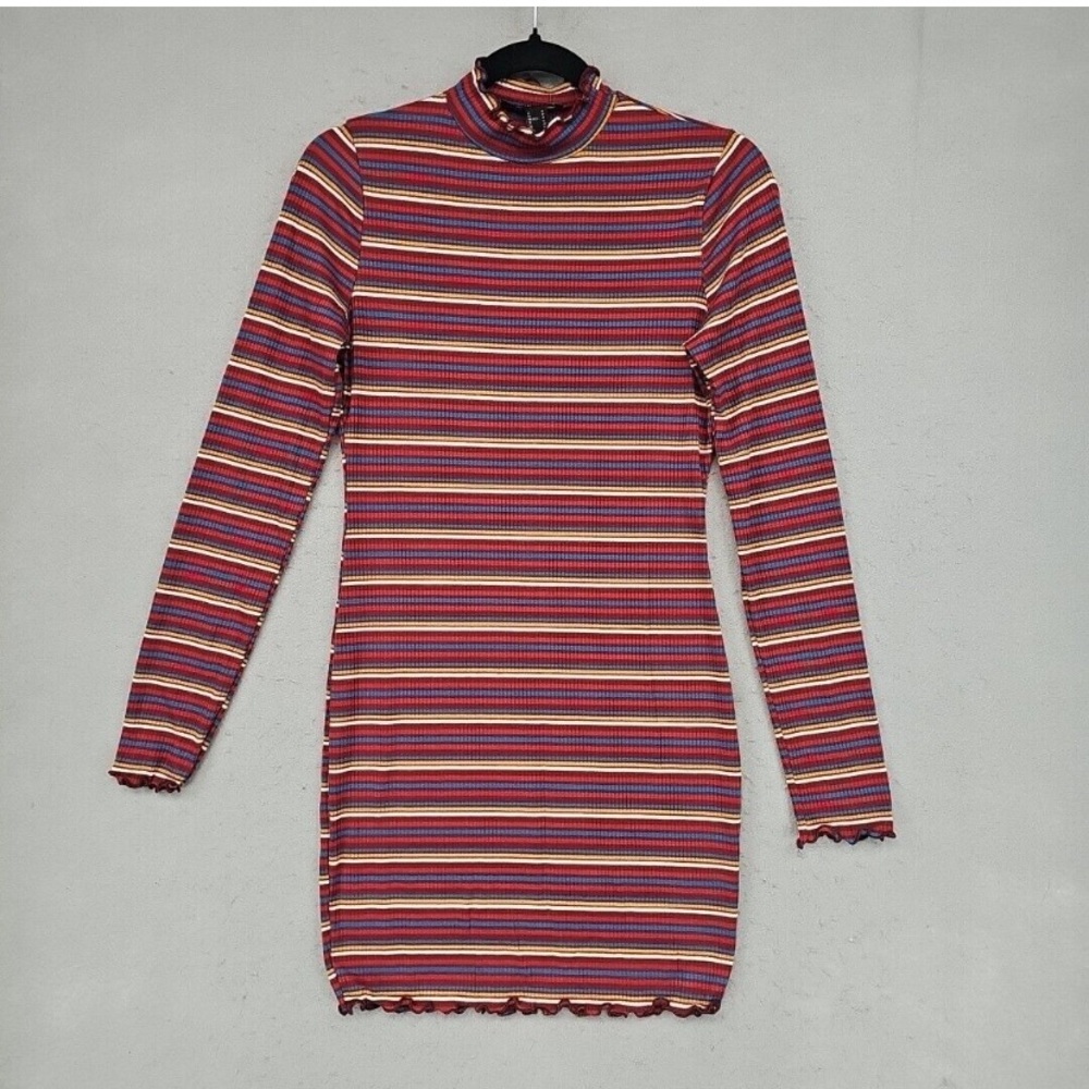 FOREVER 21 Striped Long Sleeve Lettuce Hem Dress - Size L